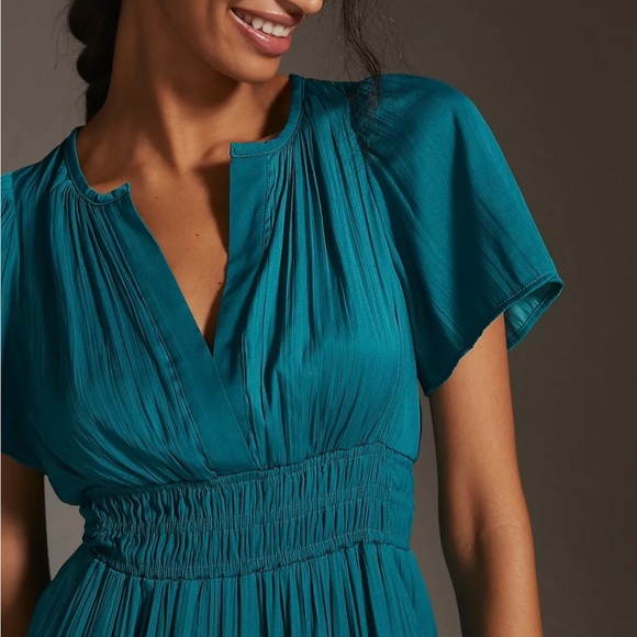 Anthropologie Somerset Dress NWT Turquoise Satiny Incredibly Flattering Size M! - Picture 9 of 17